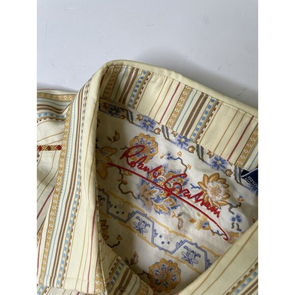 Robert Graham Mens Medium Yellow Striped Long Sleeve Button Down Shirt 2XL - Picture 5 of 11